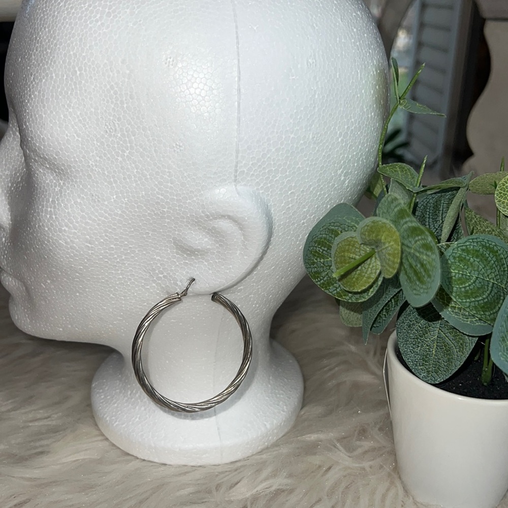 Vintage Italian sterling silver Large twist hoop earrings 50mm